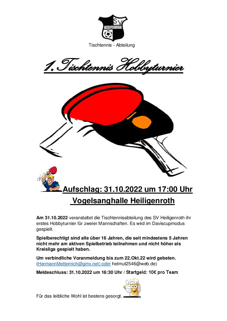 Tischtennisturnier des SV Heiligenroth - Montabaur Live! - Events in Montabaur